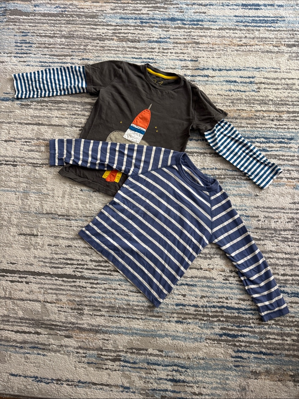 Mini Boden Long Sleeve Stripe Tee- Rocket Appliqué, 2 Shirt bundle, Sz 5-6